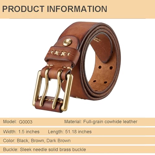 Mens Black Leather Belt Heavy Duty Double Prong Full Grain Casual Belts3