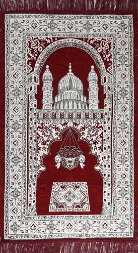Image of Velvet Floral Janamaz Mat | Prayer Mat /Meditation Janamaz for Namaz /Meditation Mat /Muslim| Size 27x50| Washable Soft Prayer Mat (Maroon)