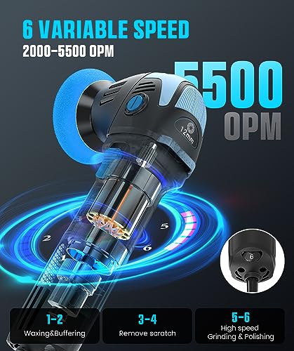 Mini Polisher, 2inch/ 3inch 750W Car Buffer Polisher with 12mm Random Orbital-Improve Work Efficiency by 35%, with 16pcs Trapezoidal Polisher Pads &16.4 ft Cord, Polisher for Car Detailing and Waxing