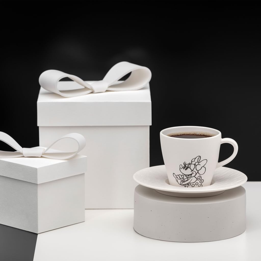 Villeroy & Boch Manufacture Rock blanc – Mickey Mouse – Espressotassen 6er Set, weiß, spülmaschinenfest, charakteristische Schieferoptik mit Disney Mickey Mouse Kreidedekor