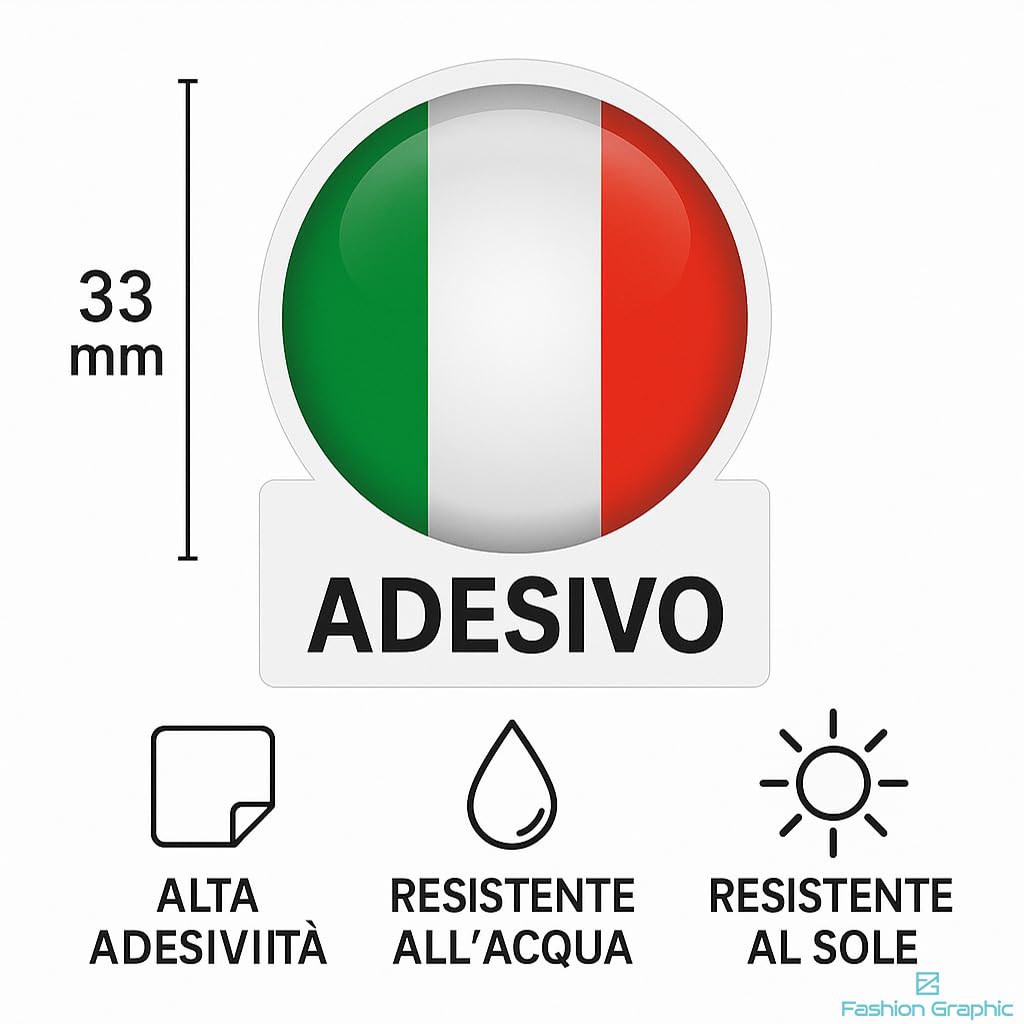 Adesivi resinati bandiera italiana tondi 33mm – coppia - made in Italy – sticker auto moto casco bici targa scooter – adesivi per auto esterni tuning 3D effetto rilievo alta adesività impermeabili