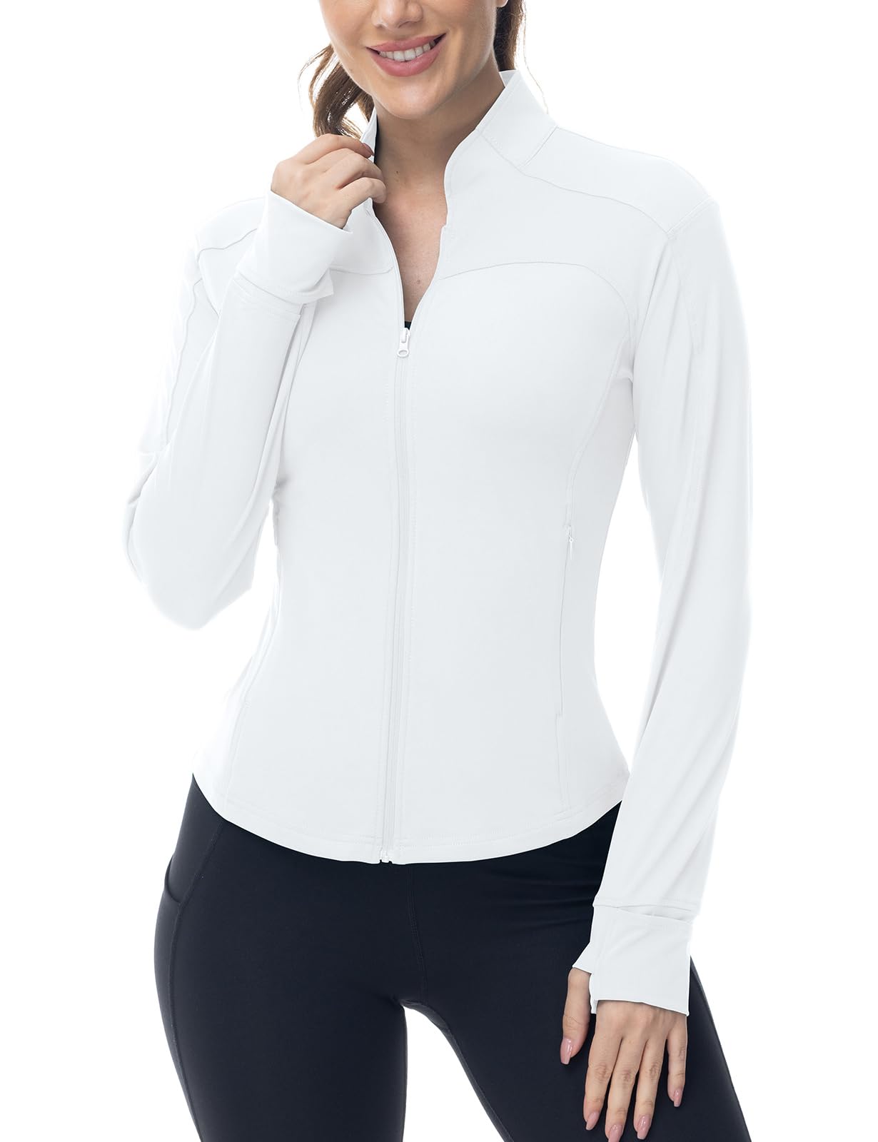 BGOWATU Women's Workout Jacket Lightweight Zip up Running Athletic Jackets with Thumb Holes — view 4