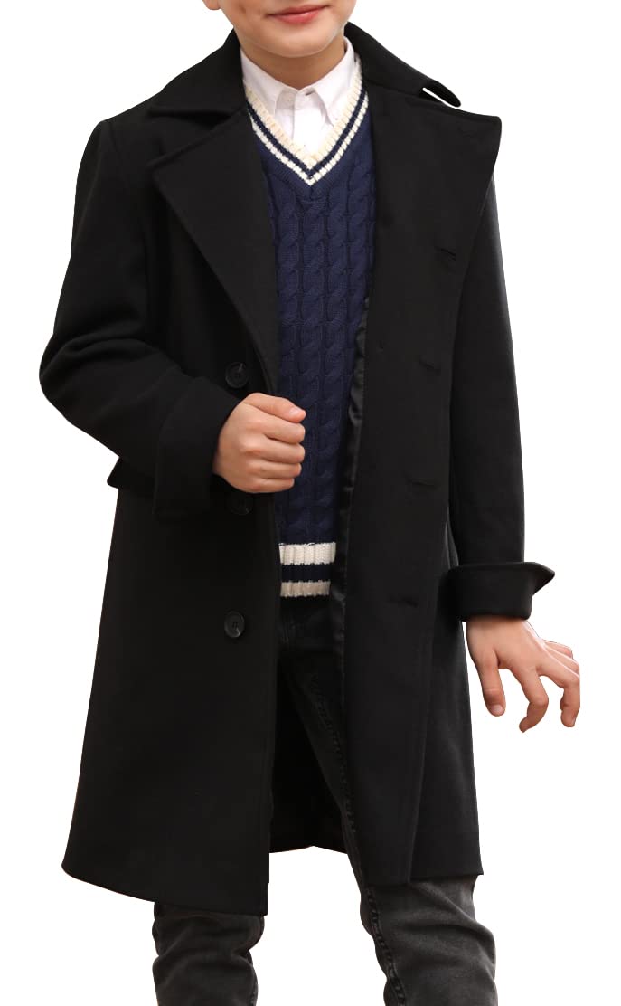 Ebifin Ragazzi Tacca Risvolto Doppio Petto Lungo Trench Cappotto Casual Classico Peacoat