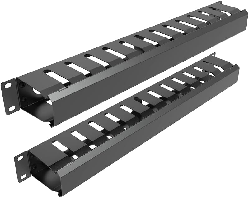 Paquete de 2 administradores de cables 1U totalmente metálicos con 12 ranuras para dedos grandes | Montaje en bastidor horizontal con gestión de cables para bastidor o gabinete de servidor de 19 pulgadas