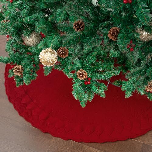Mr. Pen- Christmas Tree Skirt, 36', Red Knitted Christmas Skirt Tree, Xmas Tree Skirt, 36 Inch Tree...