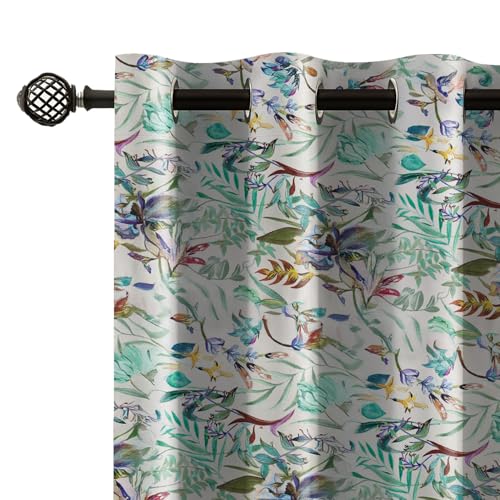 Image of LINENWALAS Printed Blackout Curtains for 7.5 Feet Door | Set of 2 | Printed Drapes | Thermal Insulated, Room Darkening Panels with Grommet Hanging for Living Room (Green Lush)
