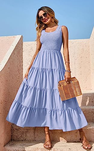Image of PRETTYGARDEN Women's 2026 Casual Loose Plain Maxi Sundress Smocked Tank Dress Sleeveless Summer Beach Tiered Long Dresses