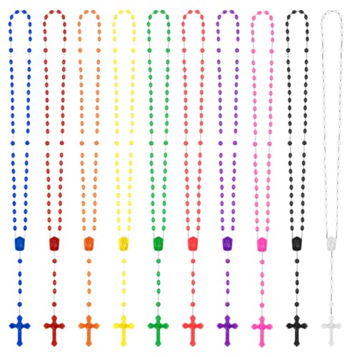 ZYFLSQ Rosario de cuentas de plástico católico a granel, paquete de 100 unidades, 17 pulgadas, varios collares de rosario con cruz, 10 colores