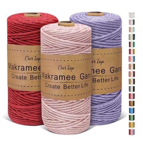 OurTop Premium Makramee Garn 3er Set, 3mm x 100m Macrame Cord...