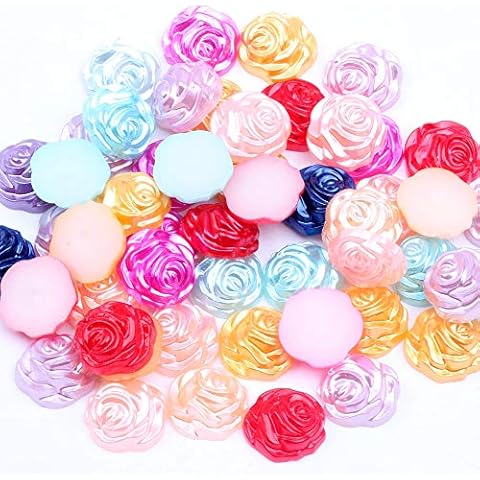 MajorCrafts® 80pcs 12mm Mixed Colours Flat Back Rose Flower Resin Pearls Craft Gems Cover