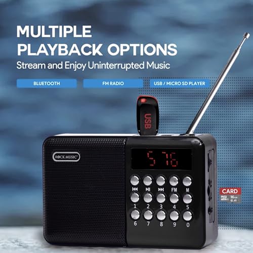 Image of Fire Turtle Pocket Blast FM Radio with Bluetooth Speaker with Powerful Sound,FM Recording, Antenna, 6w-12 Hours and Number Pad (AUX, SD Card, USB Input) (Black FM Speaker)