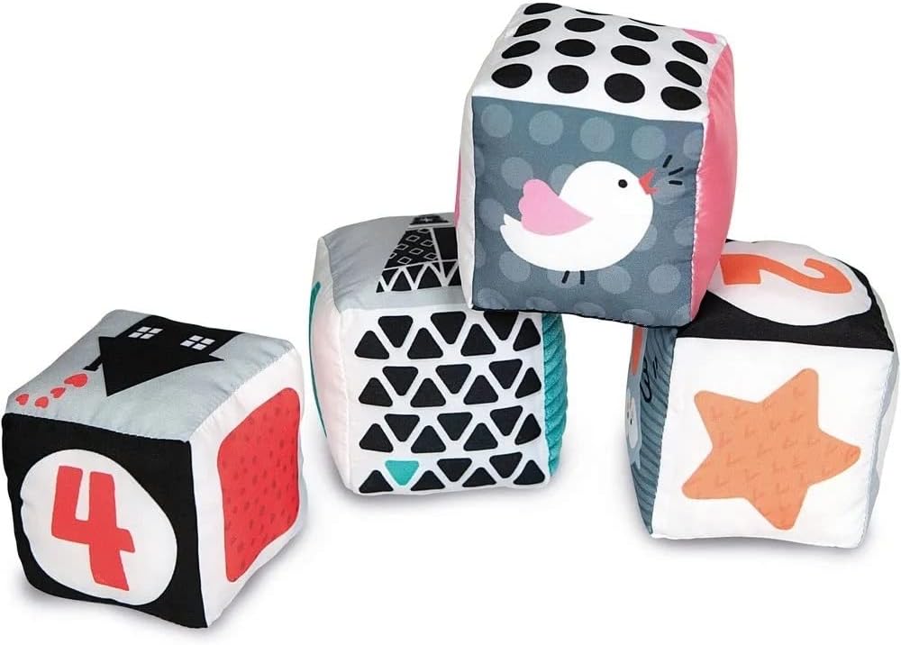 Clementoni 17321 You-17321-Black & White Cubes Toddlers-4 Soft Blocks-New-Born Baby Toys Suitable for 0 Months and Older, Multi-Colour