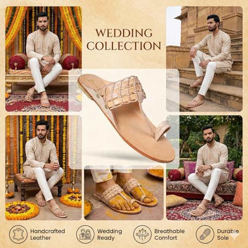 Image of Kolhapuri Chappal for Men Original, Pure Leather Handcrafted Traditional Kolhapuri Chappal for Man Formal Footwear for Weddings & Parties, Ethnic Wear & Daily Comfort