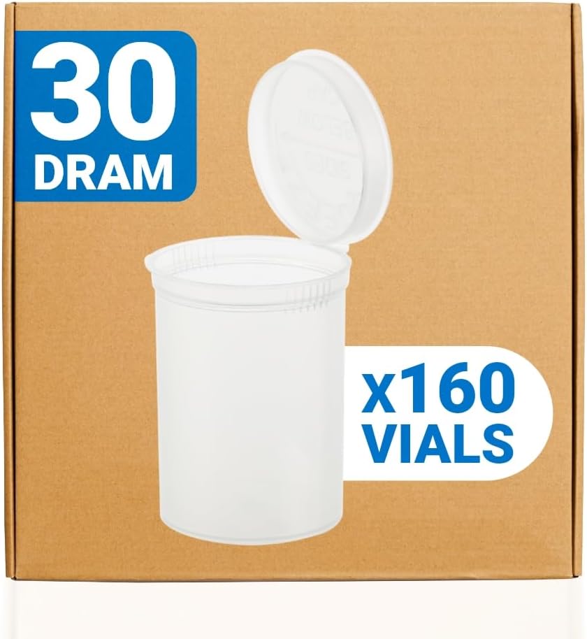 Loud Lock Pop Top Dram Bottles - (Clear) - 30 Dram - 160 Per Case -(2.75" Deep X 1.87" Wide) - Dry Herb Containers - Child Resistant Smell Proof Container - Pill Vials - Rx Vial