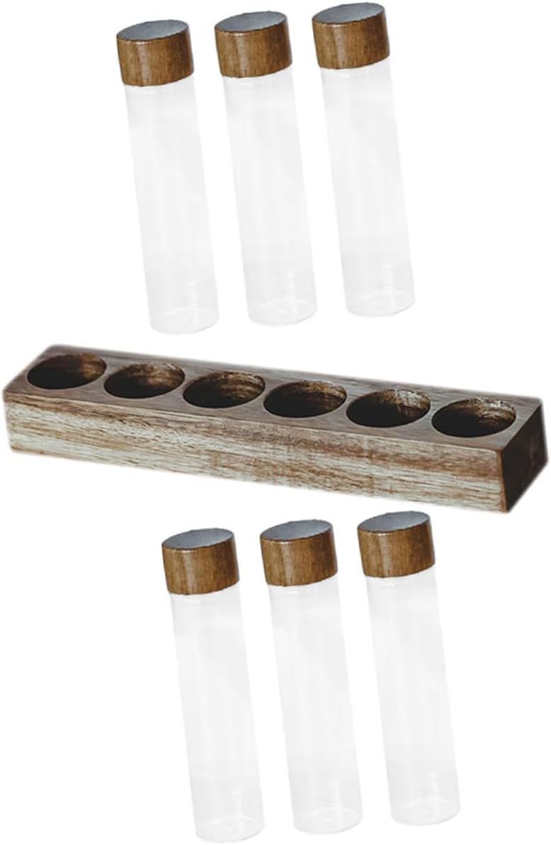 Set de 6 Tubos de Vidrio con Base de Madre para Almacenar Café