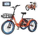 MOONCOOL Electric Trike for Adults, 500W 48V Electric Tricycle for Adults Peak Power 1000W, 20"x3.0" Fat Tire 3 Wheel Electric Bike, Folding Aluminum Adult Tricycle with Removable Battery