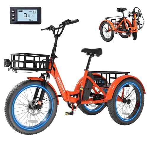 MOONCOOL Electric Tricycle for Adults, 500W/750W 48V Folding Electric Trike Peak Power 1100W, 20'x3.0' Fat Tire 3 Wheel Ebike, Aluminum Adult Tricycle with Removable Battery, Rear Differential