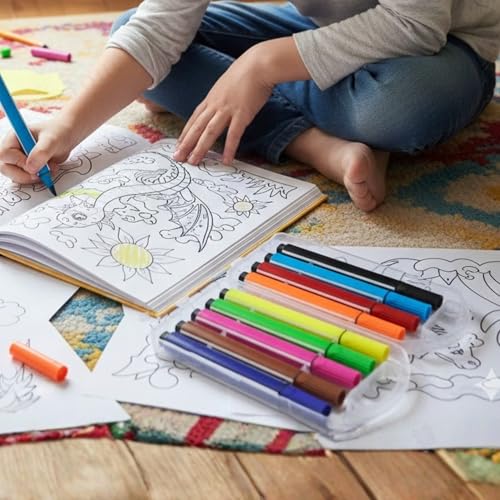 Image of JOUET Washable Water Color Pen Set, 12 Vibrant Colors, Non-Toxic and Odorless, Kid Friendly Art Markers with Fiber Nib, Portable Case