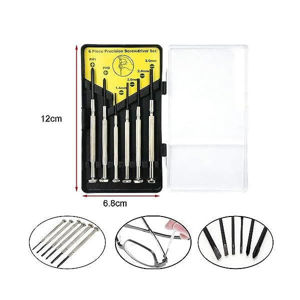 JDXun Mini Schraubenzieher Set, 6-teiliges Präzisions Kreuz-/Schlitzschraubendreher Set, Mini Werkzeug Feinmechaniker Schraubendreher Set für Uhren Brillen Computer Switch Reparatur – Bild 6