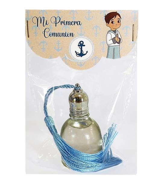 BOTE COLONIA JAZMIN 10ML Y BOLSA CON TARJETA COMUNION NIÑO CONFIRMACION LOTE 25 unidades Recuerdos. Regalos Originales. Papelería.Detalles de invitados, mi primera Comuniones, Cumpleaños.