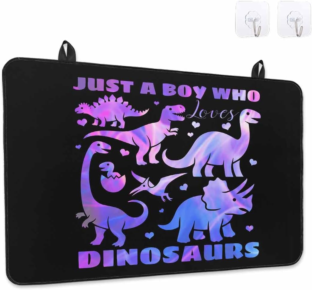 Cartoon Purple Dinosaurs Stove Cover for Electric Stove, Just A Boy Who Loves Dinosaurs Stove Top Cover for Glass Top, Heat Insulation Rubber Mat Foldable Cooktop Top Protector, 24"x21"