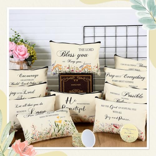 Abbylike 40 Pcs Christian Gift for Women Include 20 Bible Verse Makeup Bags 20 Christian Compact Mirrors Inspirational Religious Scripture Gift for Mom Sister Birthday Graduation (Elegant Style)2