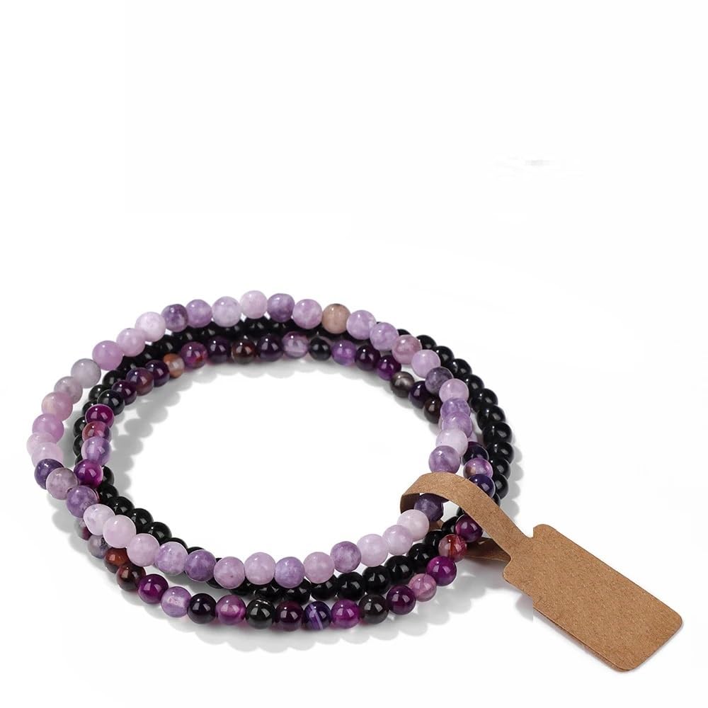 MOCHAMIK 3 Teile/Satz Natürliche Grüne Stein Armband 4mm Moos Achate Schwarz Onyx Cat Eye Perlen Elastische Armbänder Für Frauen Männer