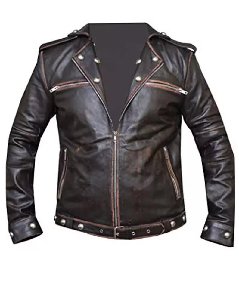Mens vintage café racer Snake patch fall 3 real leather jacket