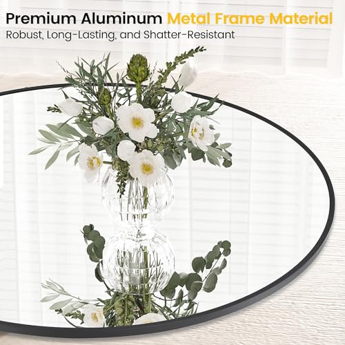 Round Mirror 24 Inch Circle Bathroom Mirror: Fog Resistant Glass with Aluminum Frame - Wall Mounted Vanity Mirror for Entryway, Bedroom & Living Room Decor,Black 51WZeCXAWML. SL500 - Round Mirror 24 Inch Circle Bathroom Mirror: Fog Resistant Glass with Aluminum Frame - Wall Mounted Vanity Mirror for Entryway, Bedroom & Living Room Decor,Black