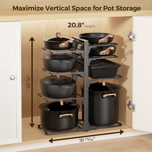 LAMU-8-Tier-Heavy-Duty-Pots-and-Pans-Organizer-under-Cabinet-208-H-Adjustable-heavy-duty-pot-rack-holds-stockpots-Dutch-ovens-and-cast-iron-cookware-120-LB-capacity-Fits-inside-cabinet