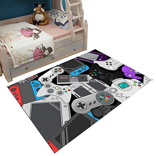 Home Area - Alfombras con diseño de controlador de juego, antideslizantes para niños, alfombra para decoración de cama, sala de juegos, color negro y morado (100150 cm, negro)