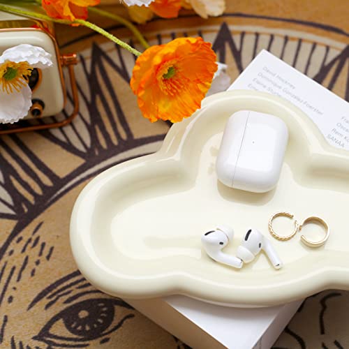 Image of Jewelry Dish Trinket Tray for Women, Ring Holder, Unique Cloud Shape Ceramic Plate Cute Things Vanity Aesthetic Room Decor Mother's Day Birthday Christmas Warm House Gifts (Creme) (JT001)