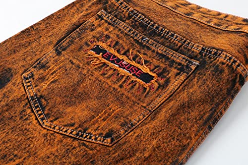 Utcoco Ripped Jeans For Men Slim Fit Straight Leg Distressed Patches Denim Pants Brown 34 #TOP5