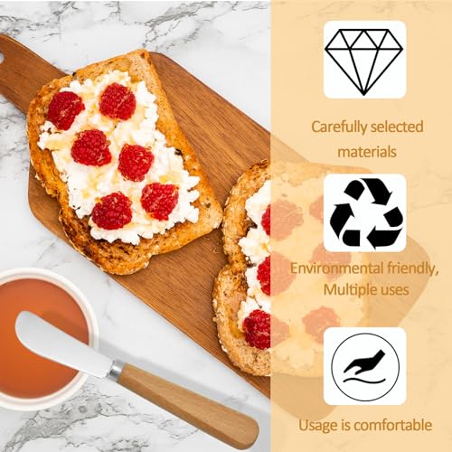 2PCS Wooden Butter Knife Spreader Wood Handle Stainless Steel Blade Butter Knives Set Of 2 Old Fashioned Smooth Spreading Cream Cheese Buttercream Jam Spreader for Bagels Sandwiches Fruit Bread - Image 4