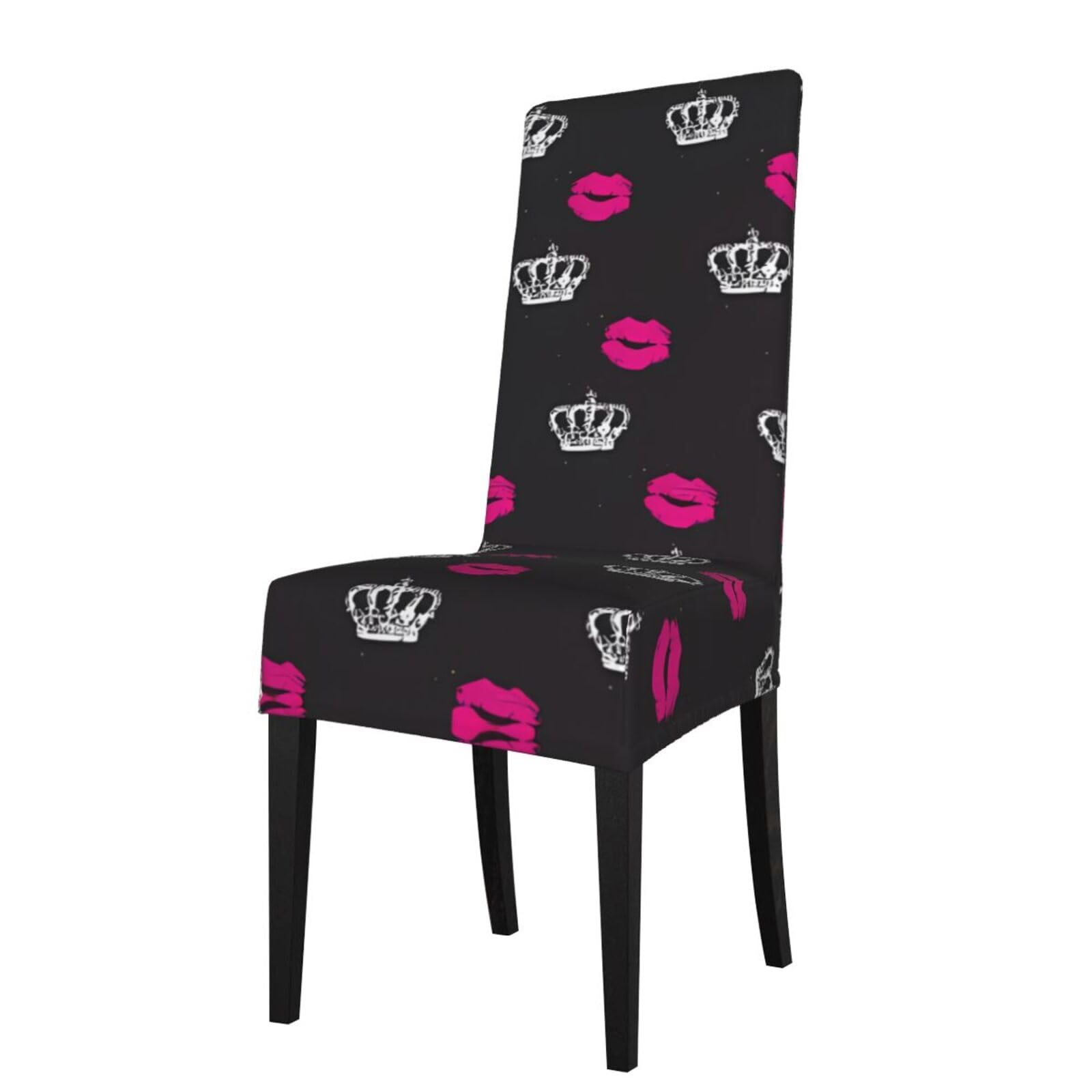 Hjfczh Black Crown And Lips Prints Dining Chair Throw Covers – Stretchy Spandex Furniture Layers For Refreshing Your Space - No Ironing Needed