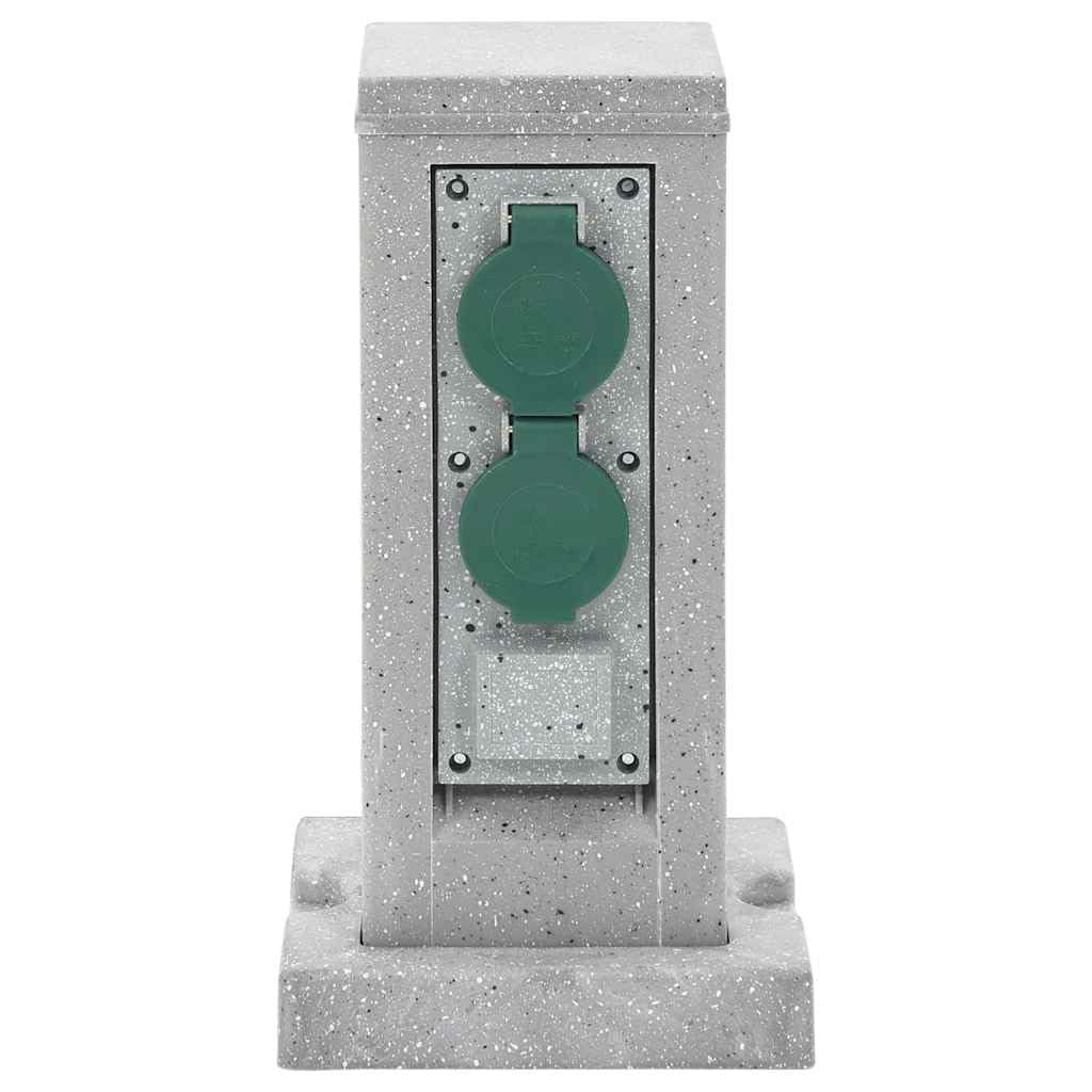 vidaXL Presa Esterno Picchetto 4Vie Grigio Effetto Pietra 16x16x29,5cm, presa da giardino con picchetto, presa elettrica da esterno, distributore energia da giardino