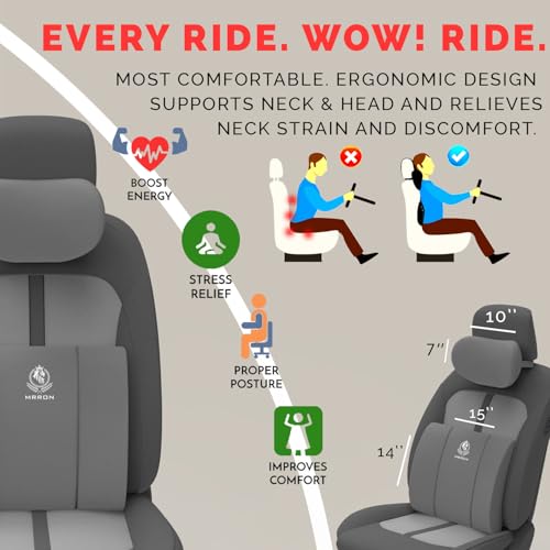 Image of MRRON Series Memory Foam Neck Rest & Lumbar Support for Car or Office Chair, Neck Pillow Kit Designed Ergonomically for Extra Support (Grey, Lumbar)