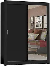 Guarda-Roupa Solteiro Madesa Denver 2 Portas de Correr com Espelho - Preto