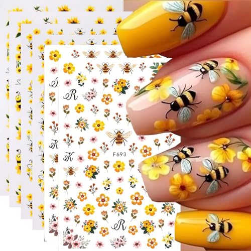Yellow Flower Nail Art Stickers Bee Daisy Nail Art Decals