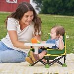 Bright Starts John Deere Chaise de booster portable Pop 'N Sit, assise au sol, utilisation intérieure/extérieure, pliage compact, vert et jaune, 6 Mousse - 3 Années