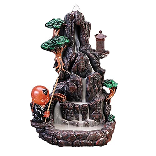 un incensario (para Quemar Incienso) Cascada Monk Backflow Incienso Incienso Resina Torre de Montaña Torteros de Incienso Adorno Aromaterapia Decoración del hogar, Piedra Marrón Quemador de Incienso