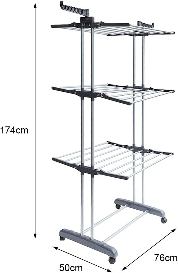 Foldable, Rolling, Stainless Steel Rods & Compact Storage Laundry Clothes Drying Rack System, Made-in-Korea, Premium Size