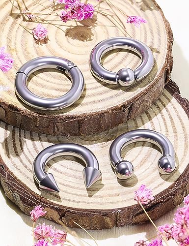 6G 8G Large Septum Ring Piercing PA Ring Hypoallergenic 316L Surgical Steel Septum Nose Rings Gauges Earrings Hoops CBR Body Piercing Jewelry for Women Men Inner Diamond 12mm 14mm 16mm2