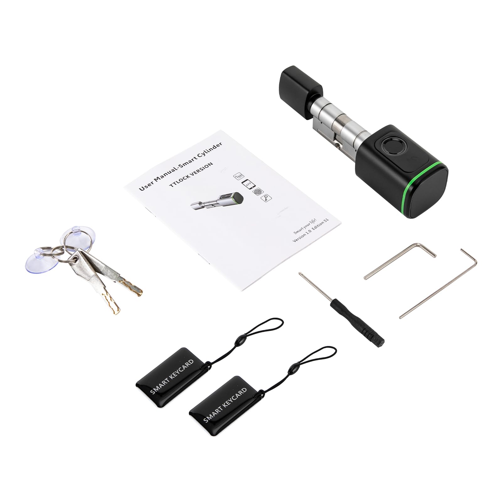 Cylindre de serrure intelligent, à empreintes digitales, serrure électronique avec empreinte digitale, 60 mm, avec 2 cartes clés, prise en charge de l'application Smart Life, IP53