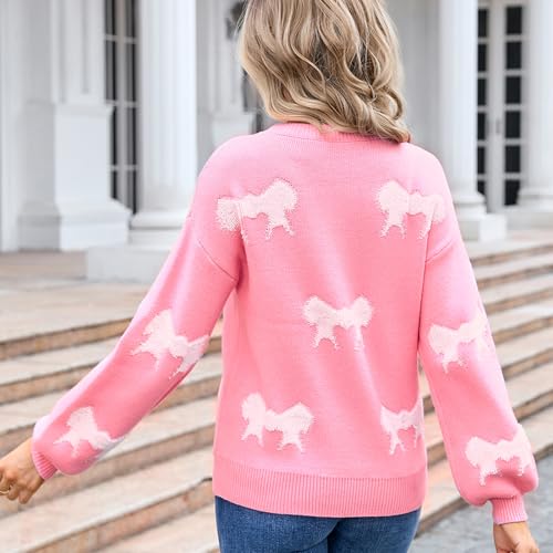 Image of Women's Valentine Love Print Heart Fun Sweater Casual Crewneck Long Sleeve Knit Sweatshirts Pullover Tops