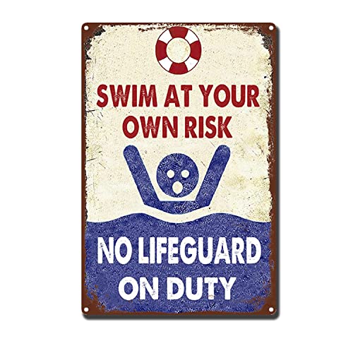 Rspyoag Lustige PoolMetallschilder Sicherheitswarnung 20,3 x 30,5 cm