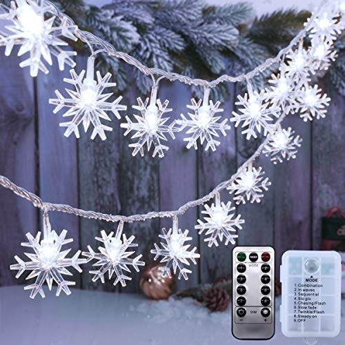 AODINI Guirlande lumineuse de Noël avec 40 LED à piles 8 modes pour décoration de Noël, fête, jardin, terrasse, intérieur et extérieur