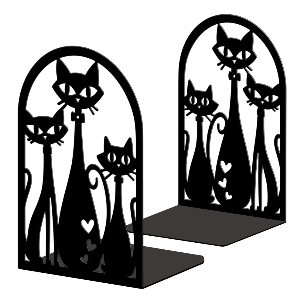 Peacoblue Buchstützen Metall,Abstrakte Katze Buchstütze Dekorativ | 1 Paar 5.3"x4.3"x7.9" schwere Gusseisen Buchhalter, Stabile Buchstopper für Bücherregal, Schreibtisch, Büro und Wohnraum