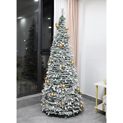 I-TOTAL® - Albero di Natale Finto Pieghevole Innevato con Palline Oro 180 x 72 cm