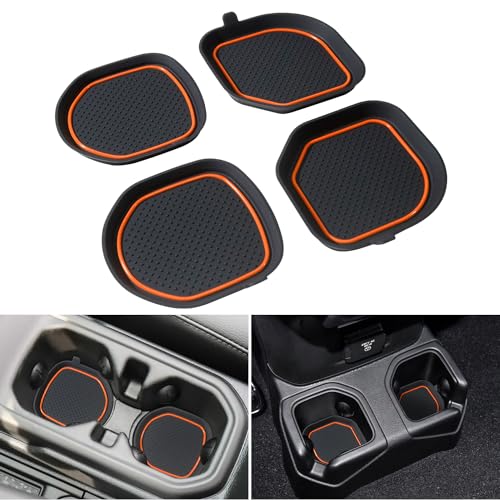 REMOCH Cup Holder Coaster for Wrangler JL JLU 2018-2025 2026 Wrangler Accessories Gladiator JT 2020-2026 Silicone Cup Inserts Interior Mats Pad (Orange Trim 4-pcs Set for Deep Rear Cup Holders)